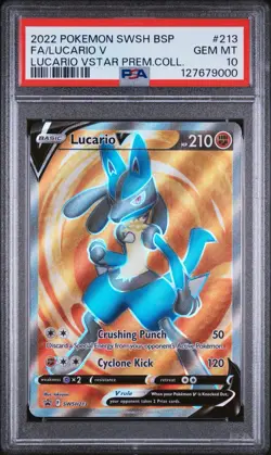 PSA 10 GEM MINT LUCARIO V Prem Coll #213 2022 Promo Full Art Pokemon - Image 1