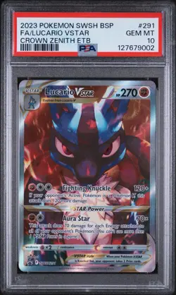 2023 POKEMON SWSH BLACK STAR PROMO #291 FULL ART/LUCARIO VSTAR PSA 10 - Image 1