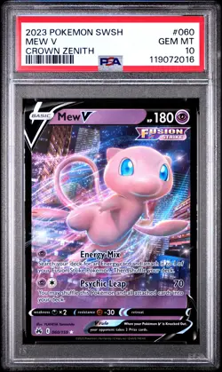 2023 POKEMON SWORD & SHIELD CROWN ZENITH #060 MEW V PSA 10 - Image 1