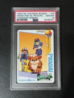 Growlithe VS Pikachu Carddass Vending Series #73 Bandai Pokemon Card 1998 PSA 10 - Image 1