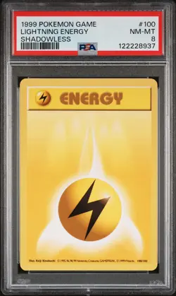 1999 POKEMON BASE SET SHADOWLESS #100 LIGHTNING ENERGY PSA 8 - Image 1
