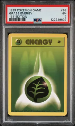1999 POKEMON BASE SET 1ST EDITION #99 GRASS ENERGY PSA 7 - Image 1
