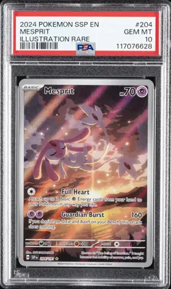 2024 POKEMON SSP EN-SURGING SPARKS ILLUSTRATION RARE #204 MESPRIT PSA 10 - Image 1