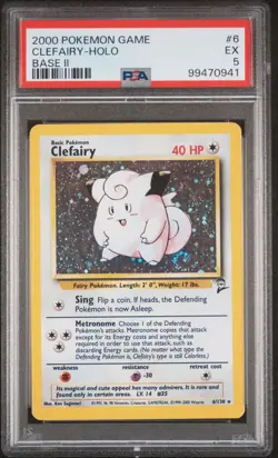 PSA 5 CLEFAIRY HOLO **SWIRL** 6/130 2000 POKEMON BASE 2 / BASE II / BASE SET 2 - Image 1