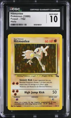 Pokemon CGC 10 Hitmonlee Holo - Fossil Unlimited 7/62 - Image 1