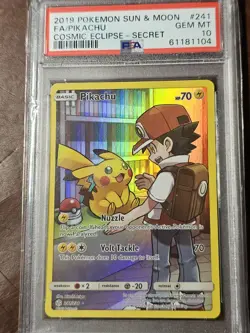 2019 POKEMON /Sun & Moon /COSMIC ECLIPSE /Secret #241 Full Art /PICACHU /PSA 10! - Image 1