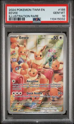 2024 POKEMON TWM EN-TWILIGHT MASQUERADE ILLUSTRATION RARE #188 EEVEE PSA 10 - Image 1