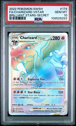 2022 POKEMON SWORD & SHIELD BRILLIANT STARS #174 FULL ART/CHARIZARD VSTAR PSA 10 - Image 1