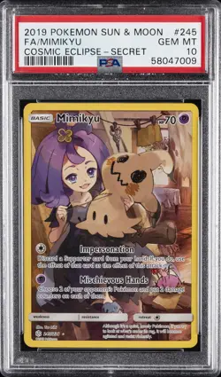 2019 POKEMON SUN & MOON COSMIC ECLIPSE SECRET #245 FULL ART/MIMIKYU PSA 10 - Image 1