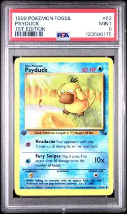 PSA 9 MINT 1999 POKEMON FOSSIL 53 PSYDUCK 1ST EDITION ENGLISH - Image 1