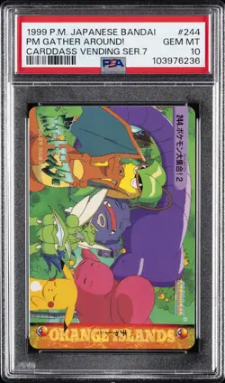 1999 POKEMON JPN BANDAI CARDDASS VENDING SER 7 POKEMON GATHER AROUND! PSA 10 - Image 1