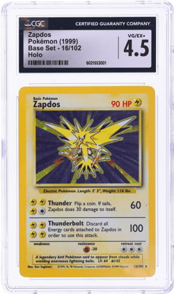 1999 Pokemon Base Set Zapdos Holo #16 CGC 4.5 - Image 1