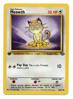 Meowth 56/64 1st Edition Jungle Vintage Pokemon Card NM - Image 1