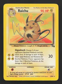 Pokemon TCG Raichu Fossil Card 29/62 Unlimited Rare Non Holo Near Mint - Image 1