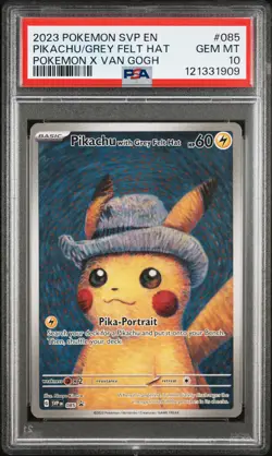 2023 POKEMON SVP EN-SV BLACK STAR PROMO #085 PIKACHU WITH GREY FELT HAT PSA 10 - Image 1