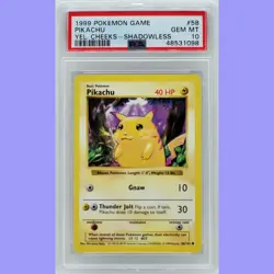 Pokemon Base Set Shadowless Pikachu 58/102 PSA 10 Gem Mint - Image 1