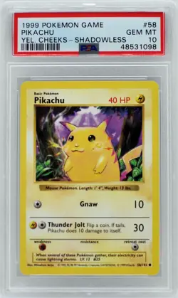 Pokemon Base Set Shadowless Pikachu 58/102 PSA 10 Gem Mint - Image 3