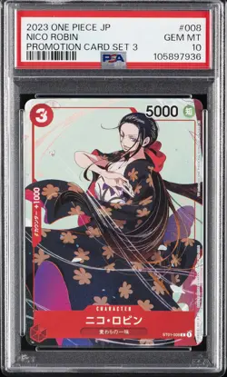 2023 ONE PIECE JPN PROMOS PROMOTION CARD SET 3 #008 NICO ROBIN PSA 10 - Image 1