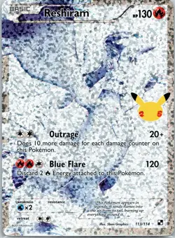 Pokemon TCG: Reshiram 113/114 Celebrations 25th Anniversary Full Art Holo - Image 1