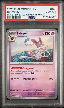 2025 POKEMON PRE EN-PRISMATIC EVOLUTIONS MASTER BALL REVERSE HOLO SYLVEON PSA 10 - Image 1