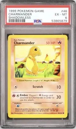 Pokemon Card PSA 6 CHARMANDER #46 Base Set Shadowless WOTC - Image 1