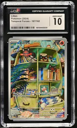 2024 Pokemon Temporal Forces Litten #167/162 Illustration Rare CGC 10 GEM MINT - Image 1