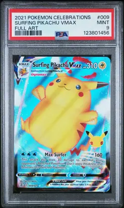 2021 POKEMON CELEBRATIONS #009 FULL ART/SURFING PIKACHU VMAX PSA 9 - Image 1