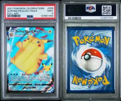 2021 POKEMON CELEBRATIONS #009 FULL ART/SURFING PIKACHU VMAX PSA 9 - Image 3