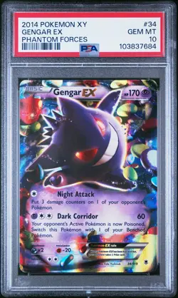 2014 POKEMON XY PHANTOM FORCES #34 GENGAR EX PSA 10 - Image 1