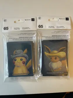 2x 65 Card Sleeves 🔥 Pokemon Center × Van Gogh Eevee & Pikachu Straw Hat Promo - Image 1