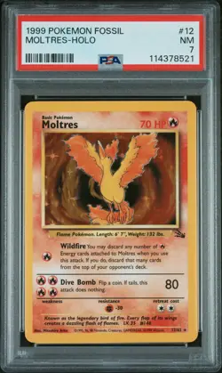 1999 POKEMON FOSSIL #12 MOLTRES-HOLO PSA 7 - Image 1