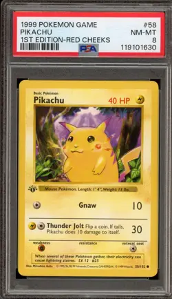 Pokemon Pikachu Base Set Shadowless 1st Edition Red Cheeks #58 PSA 8 - Image 1
