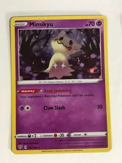 Pokemon TCG Darkness Ablaze Cosmos Holographic Mimikyu w HD Swirl 081/189 LP - Image 2
