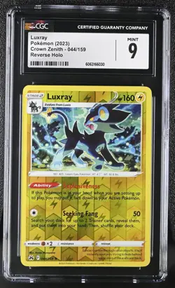 Pokemon Card LUXRAY Reverse Holo #044 Sword & Shield Crown Zenith CGC 9 MINT - Image 1