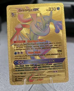 Pokemon Greninja GX 230hp Gold Foil Fan Art Collector Card TCG Rainbow - Image 1