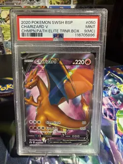 Pokemon TCG Charizard V SWSH050 Black Star Promo Mint 9 (MC) Miscut Error - Image 1