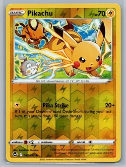 Pikachu 49/195 Silver Tempest Common Reverse Holo Pokemon TCG 2022 - Image 1