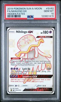 2019 POKEMON SUN & MOON HIDDEN FATES #SV62 FULL ART/NIHILEGO GX PSA 10 - Image 1
