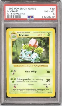 Pokemon Card PSA 8 IVYSAUR #30 Base Set Shadowless WOTC - Image 1