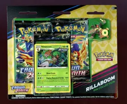 Pokemon TCG Crown Zenith Rillaboom Pin Collection 3 Pack Blister - Image 1
