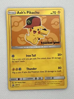 Pokemon Pikachu TCG Ash's Pikachu SM110 Promo Card Sun & Moon Rare VLP - Image 1