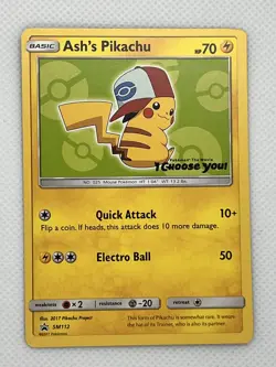 Ash's Pikachu #SM112 Pokemon Card I Choose You Promo VLP - Image 1