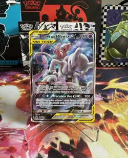 Pokemon Card - Mewtwo & Mew GX SM191 Full Art Black Star Promos Tag Team Holo - Image 1