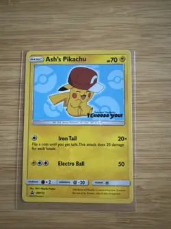 Ash’s Pikachu SM113 Ultra Rare Non Holo Exclusive Promo Pokemon Card - Image 1