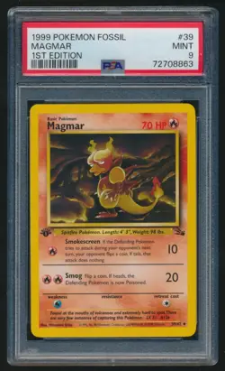 1999 Pokemon TCG Magmar Fossil 39/62 1st Edition Uncommon PSA Mint 9 - Image 1