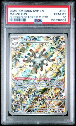 2024 POKEMON SURGING SPARKS POKEMON CENTER ETB PROMO SVP #159 MAGNETON PSA 10 - Image 1
