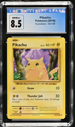 CGC 8.5 Pikachu 35/108 Common Pokemon 2016 Evolutions - Image 1