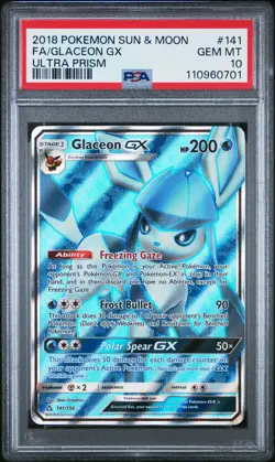 2018 POKEMON SUN & MOON ULTRA PRISM #141 FULL ART/GLACEON GX PSA 10 - Image 1