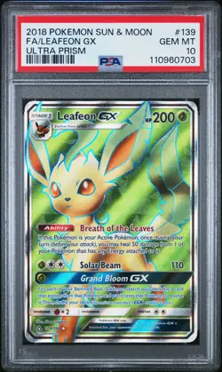 2018 POKEMON SUN & MOON ULTRA PRISM #139 FULL ART/LEAFEON GX PSA 10 - Image 1