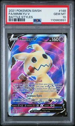 2021 POKEMON SWORD & SHIELD BATTLE STYLES #148 FULL ART/MIMIKYU V PSA 10 - Image 1